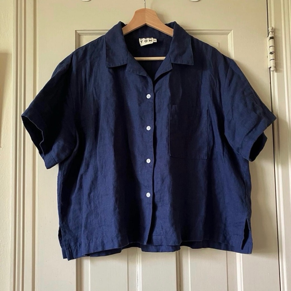 Beaton linen boat shirt, XL navy